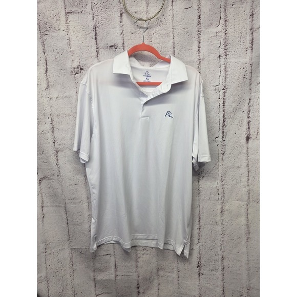 Rhoback Polo Shirt Mens XL White Golf Performance Stretch Short Sleeve Dog Logo